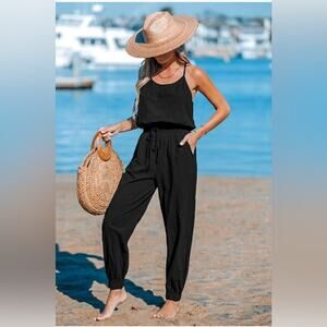 Cupshe Black Tank Jumpsuit Sinched Ankle Lightweight Beachy Women's Sz Sm